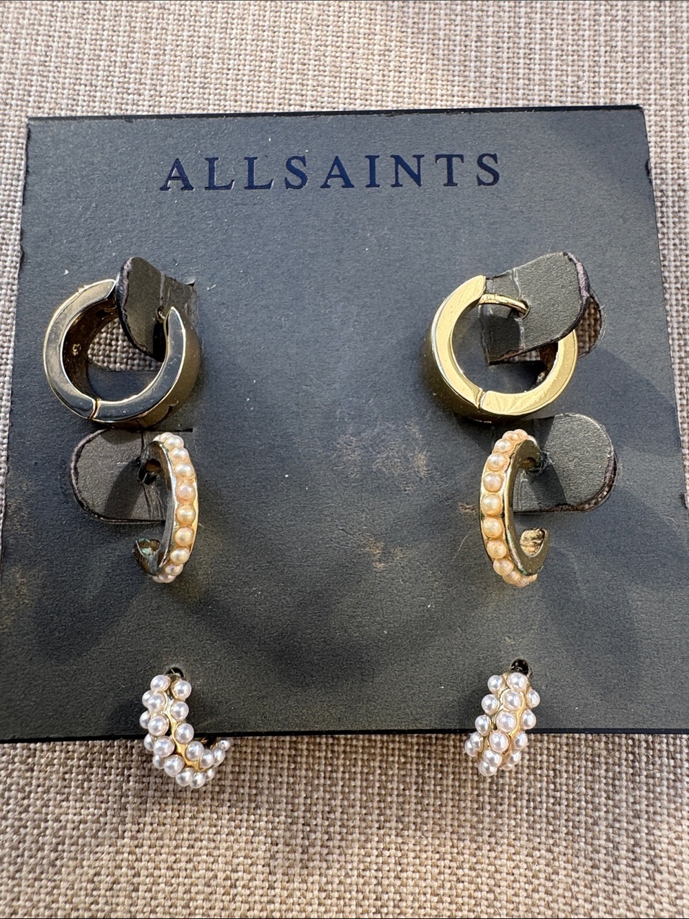 AllSaints Gold Hoop and Pearl Trio Earrings